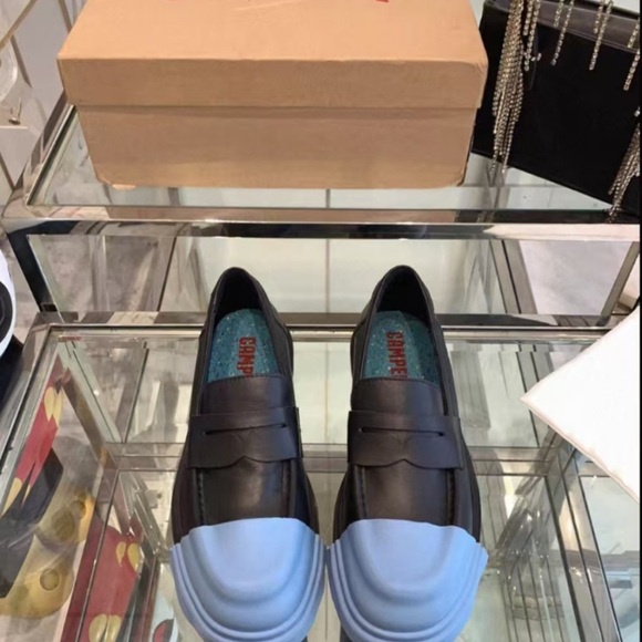 Camper Black Loafers with Baby Blue Toe Caps - Picture 7 of 9